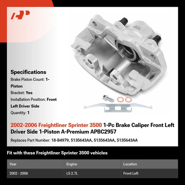 2002-2006 Freightliner Sprinter 3500 1-Pc Brake Caliper Front Left Driver Side 1-Piston A-Premium APBC2957
