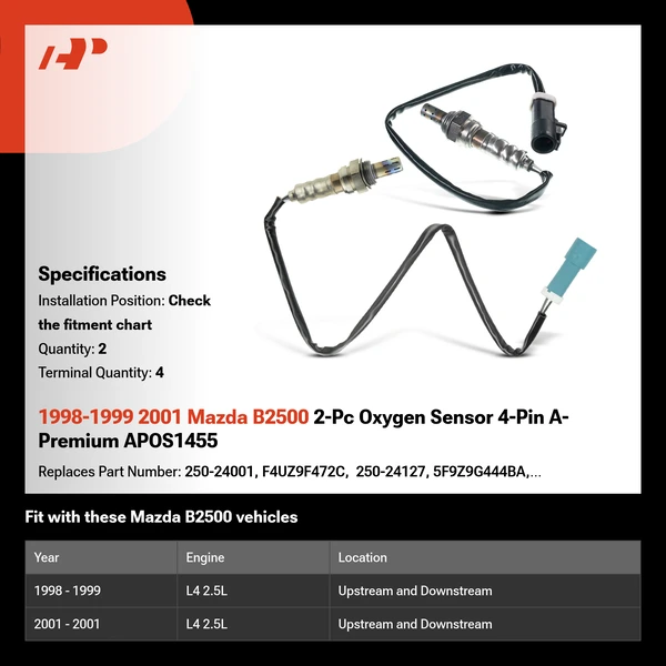 1998-1999 2001 Mazda B2500 2-Pc Oxygen Sensor 4-Pin A-Premium APOS1455