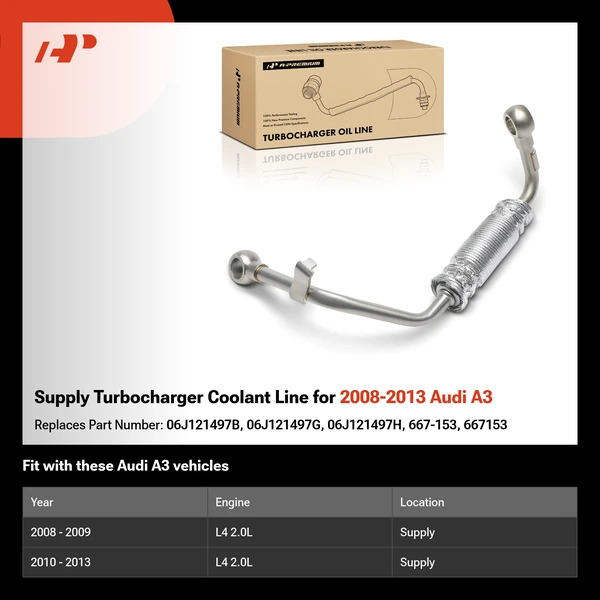 Supply Turbocharger Coolant Line for 2008-2013 Audi A3