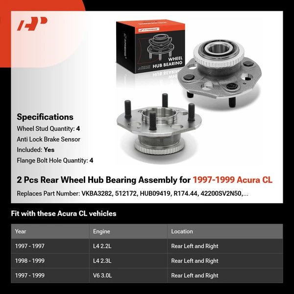 2 Pcs Rear Wheel Hub Bearing Assembly for 1997-1999 Acura CL