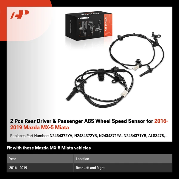 2 Pcs Rear Driver & Passenger ABS Wheel Speed Sensor for 2016-2019 Mazda MX-5 Miata