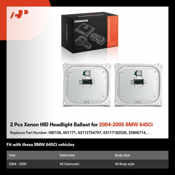 2 Pcs Xenon HID Headlight Ballast for 2004-2005 BMW 645Ci
