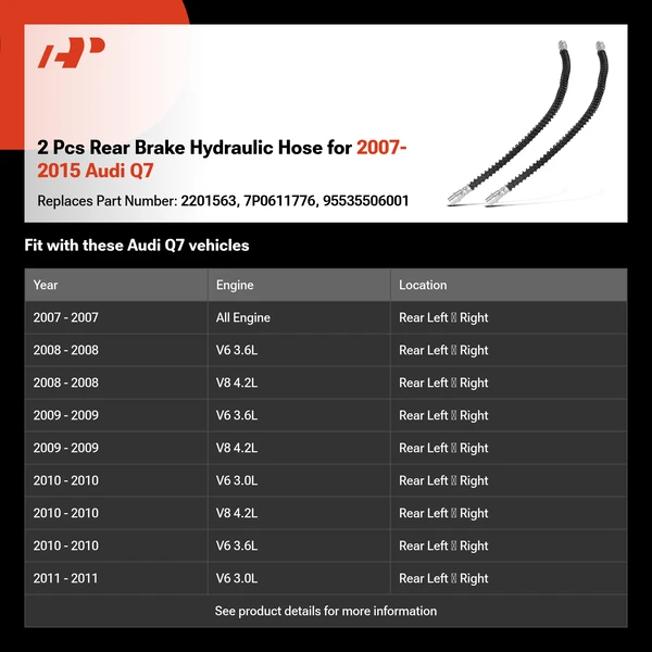 2 Pcs Rear Brake Hydraulic Hose for 2007-2015 Audi Q7