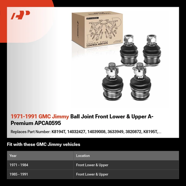 1971-1991 GMC Jimmy Ball Joint Front Lower & Upper A-Premium APCA0595