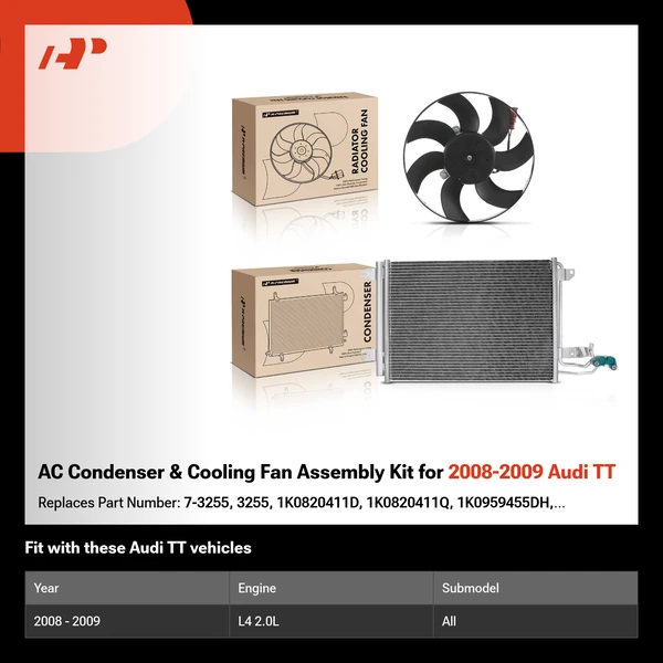 AC Condenser & Cooling Fan Assembly Kit for 2008-2009 Audi TT