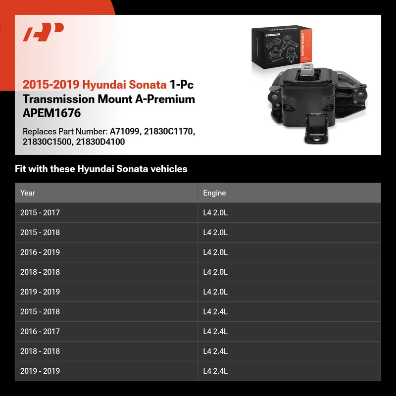 2015-2019 Hyundai Sonata 1-Pc Transmission Mount A-Premium APEM1676