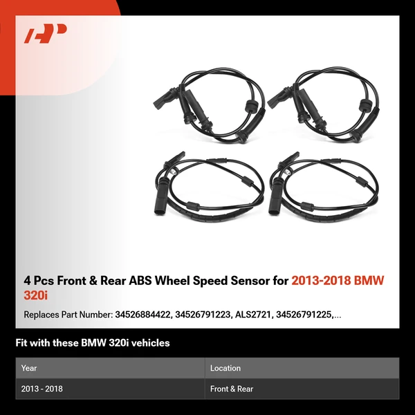4 Pcs Front & Rear ABS Wheel Speed Sensor for 2013-2018 BMW 320i