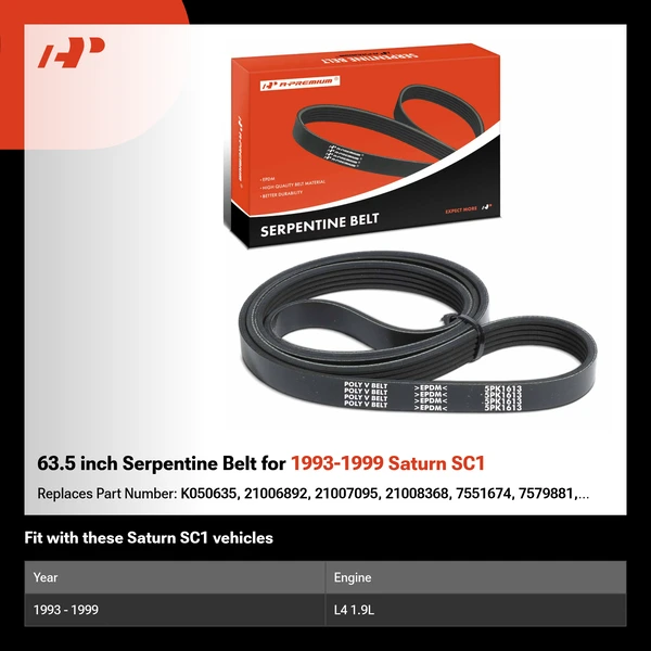63.5 inch Serpentine Belt for 1993-1999 Saturn SC1