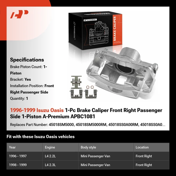 1996-1999 Isuzu Oasis 1-Pc Brake Caliper Front Right Passenger Side 1-Piston A-Premium APBC1081