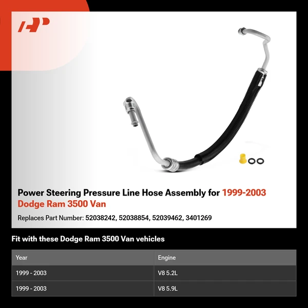 Power Steering Pressure Line Hose Assembly for 1999-2003 Dodge Ram 3500 Van