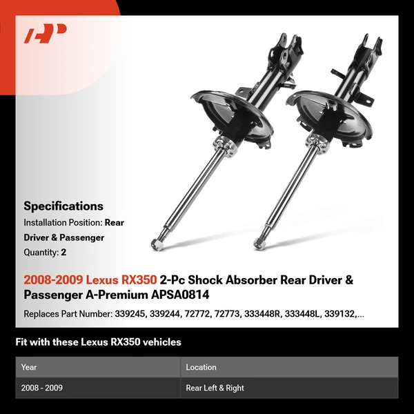 2008-2009 Lexus RX350 2-Pc Shock Absorber Rear Driver & Passenger A-Premium APSA0814