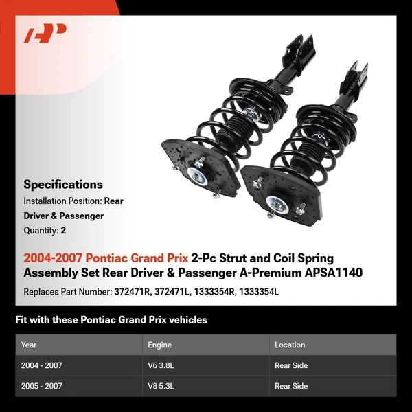 2004-2007 Pontiac Grand Prix 2-Pc Strut and Coil Spring Assembly Set Rear Driver & Passenger A-Premium APSA1140