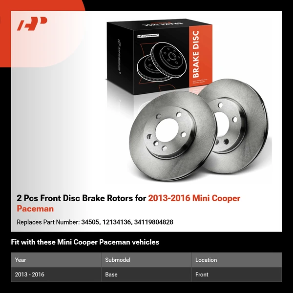 2 Pcs Front Disc Brake Rotors for 2013-2016 Mini Cooper Paceman