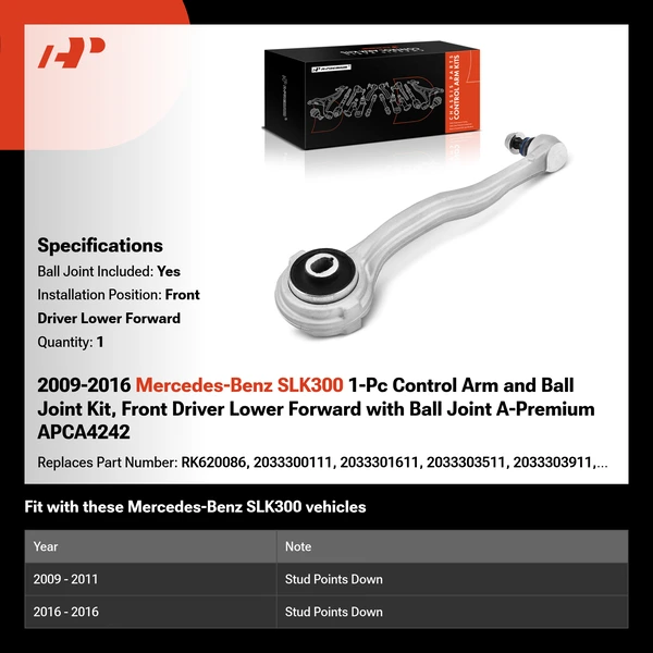 2009-2016 Mercedes-Benz SLK300 1-Pc Control Arm and Ball Joint Kit, Front Driver Lower Forward with Ball Joint A-Premium APCA4242