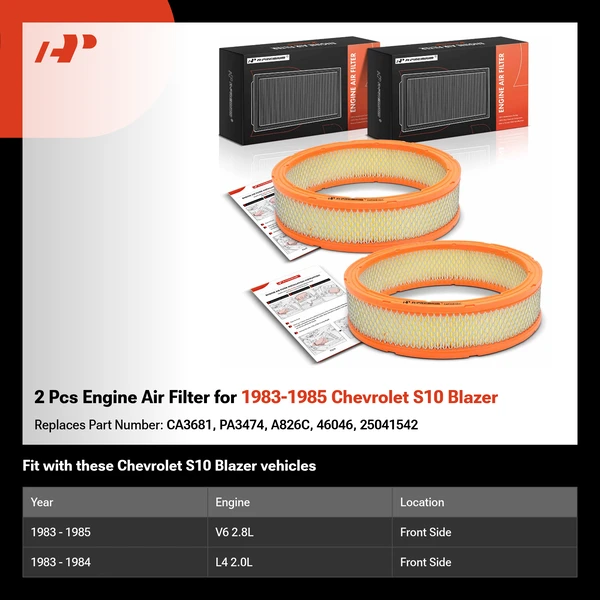 2 Pcs Engine Air Filter for 1983-1985 Chevrolet S10 Blazer