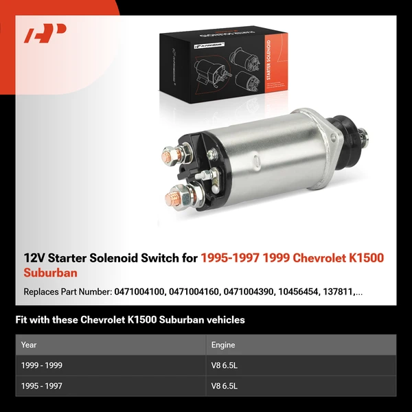 12V Starter Solenoid Switch for 1995-1997 1999 Chevrolet K1500 Suburban