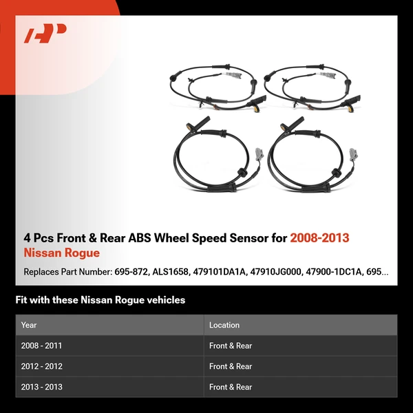 4 Pcs Front & Rear ABS Wheel Speed Sensor for 2008-2013 Nissan Rogue