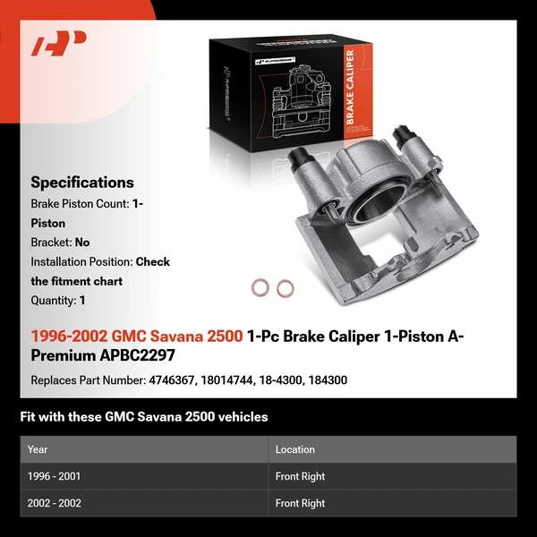1996-2002 GMC Savana 2500 1-Pc Brake Caliper 1-Piston A-Premium APBC2297