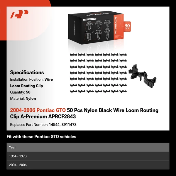 2004-2006 Pontiac GTO 50 Pcs Nylon Black Wire Loom Routing Clip A-Premium APRCF2843