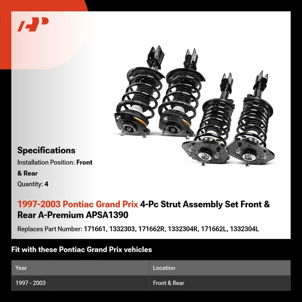 1997-2003 Pontiac Grand Prix 4-Pc Strut Assembly Set Front & Rear A-Premium APSA1390
