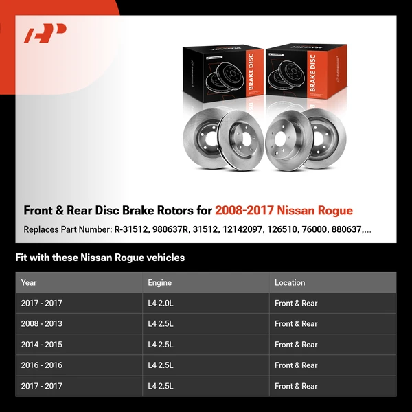 Front & Rear Disc Brake Rotors for 2008-2017 Nissan Rogue