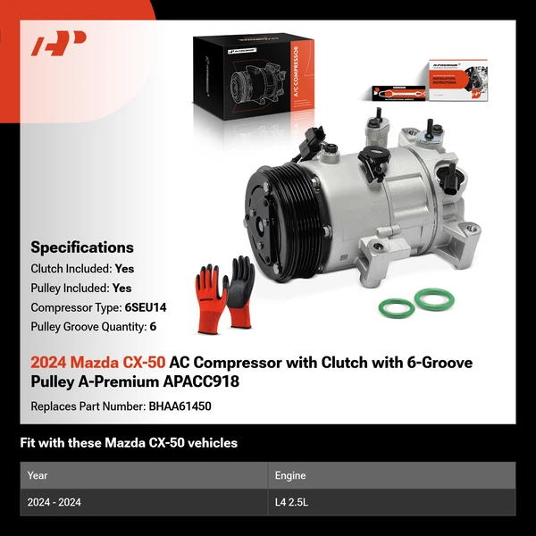 2024 Mazda CX-50 AC Compressor with Clutch with 6-Groove Pulley A-Premium APACC918