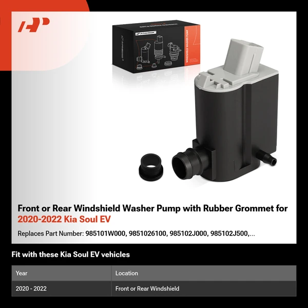 Front or Rear Windshield Washer Pump with Rubber Grommet for 2020-2022 Kia Soul EV