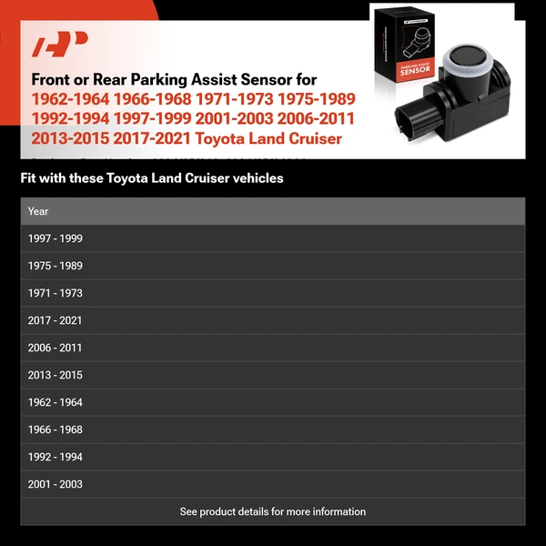 Front or Rear Parking Assist Sensor for 1962-1964 1966-1968 1971-1973 1975-1989 1992-1994 1997-1999 2001-2003 2006-2011 2013-2015 2017-2021 Toyota Land Cruiser
