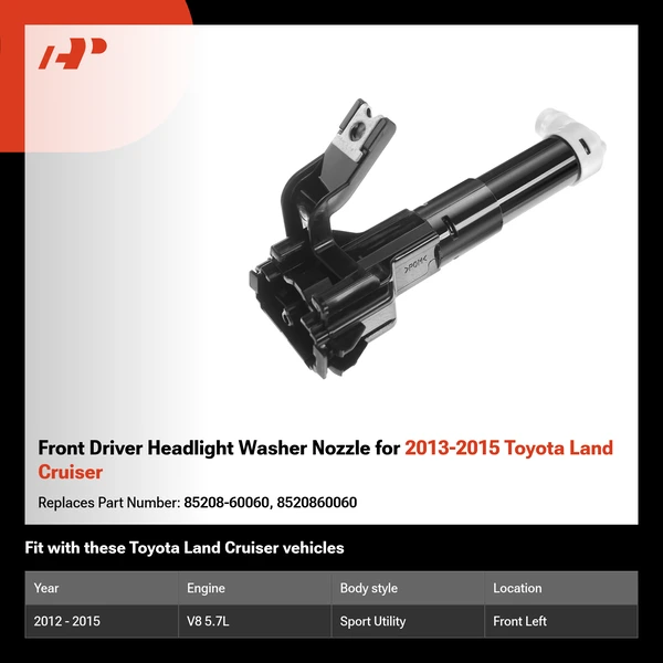 Front Driver Headlight Washer Nozzle for 2013-2015 Toyota Land Cruiser