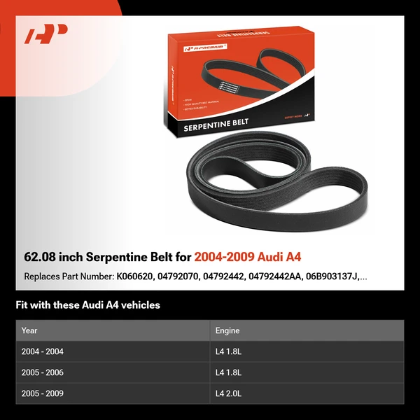 62.08 inch Serpentine Belt for 2004-2009 Audi A4