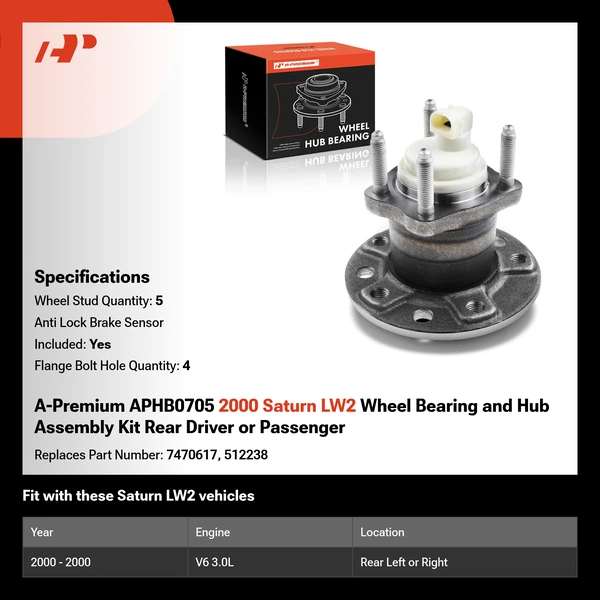 A-Premium APHB0705 2000 Saturn LW2 Wheel Bearing and Hub Assembly Kit Rear Driver or Passenger