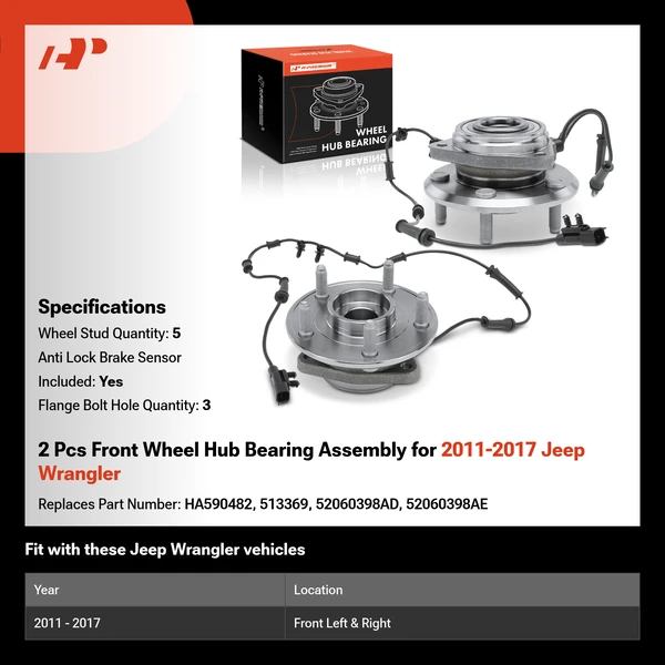 2 Pcs Front Wheel Hub Bearing Assembly for 2011-2017 Jeep Wrangler