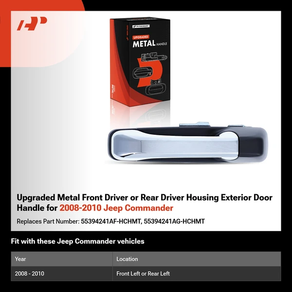 Upgraded Metal Front Driver or Rear Driver Housing Exterior Door Handle for 2008-2010 Jeep Commander