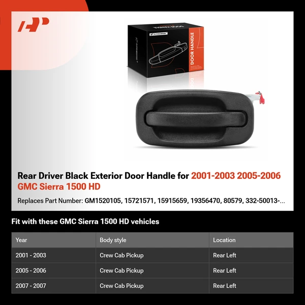 Rear Driver Black Exterior Door Handle for 2001-2003 2005-2006 GMC Sierra 1500 HD