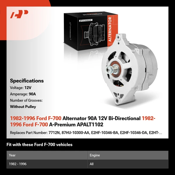1982-1996 Ford F-700 Alternator 90A 12V Bi-Directional 1982-1996 Ford F-700 A-Premium APALT1102