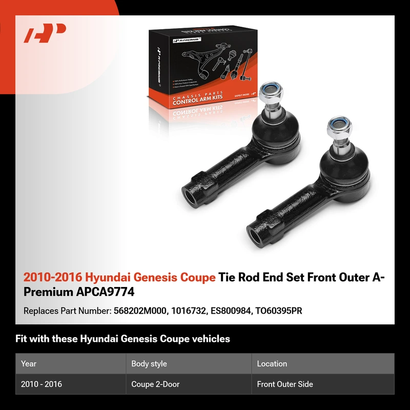 2010-2016 Hyundai Genesis Coupe Tie Rod End Set Front Outer A-Premium APCA9774