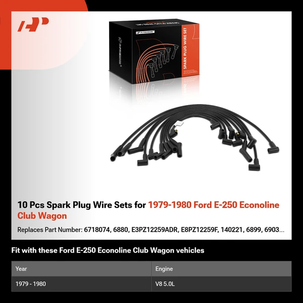 10 Pcs Spark Plug Wire Sets for 1979-1980 Ford E-250 Econoline Club Wagon