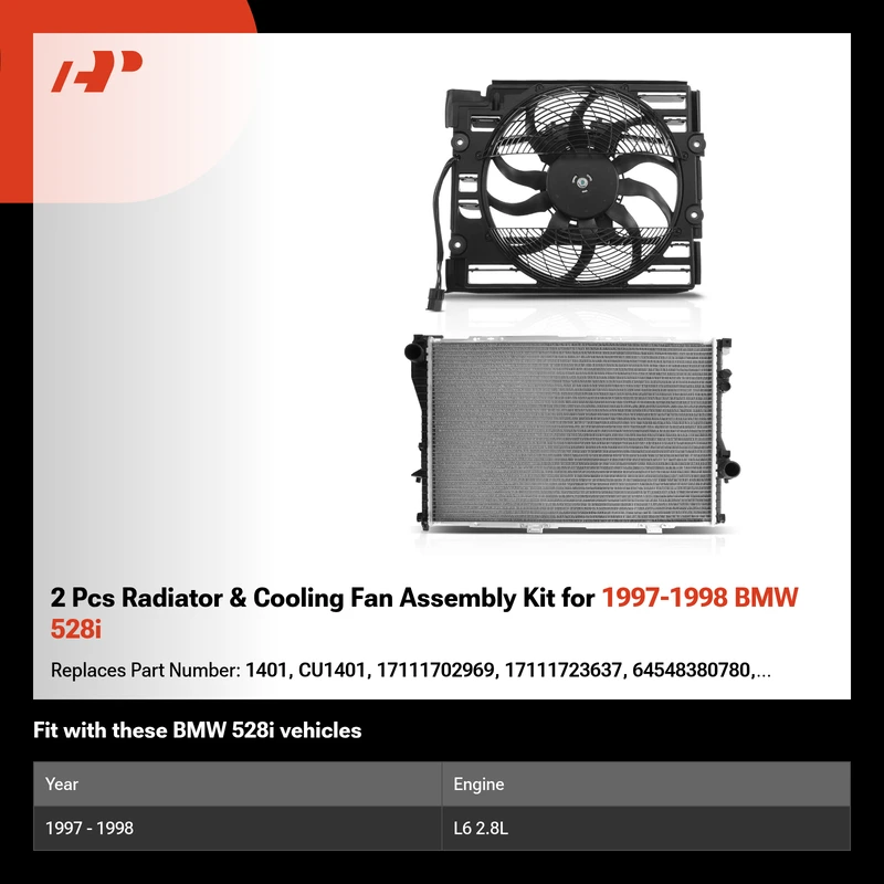 2 Pcs Radiator & Cooling Fan Assembly Kit for 1997-1998 BMW 528i