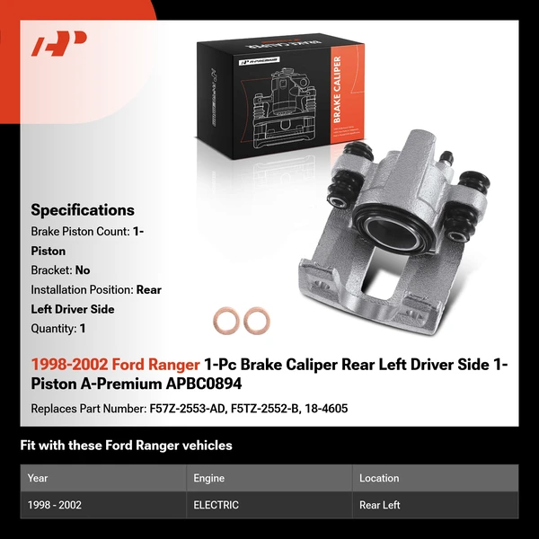 1998-2002 Ford Ranger 1-Pc Brake Caliper Rear Left Driver Side 1-Piston A-Premium APBC0894