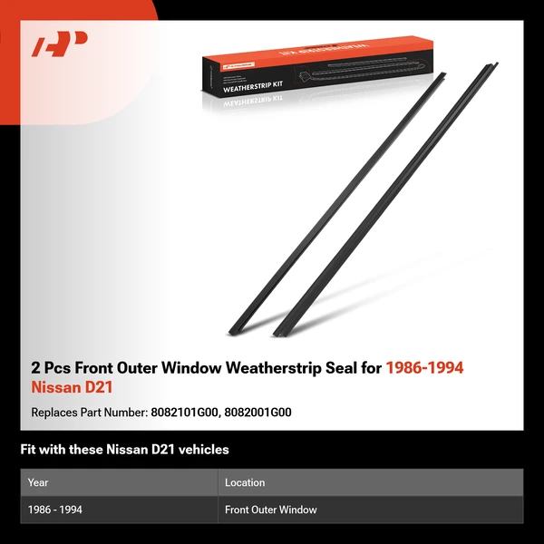 2 Pcs Front Outer Window Weatherstrip Seal for 1986-1994 Nissan D21
