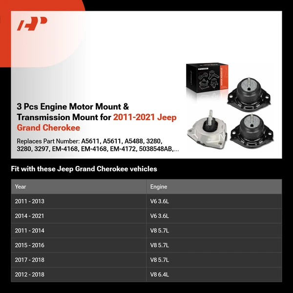 3 Pcs Engine Motor Mount & Transmission Mount for 2011-2021 Jeep Grand Cherokee