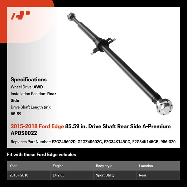 2015-2018 Ford Edge 85.59 in. Drive Shaft Rear Side A-Premium APDS0022