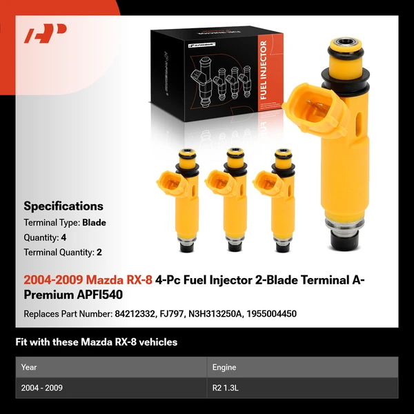 2004-2009 Mazda RX-8 4-Pc Fuel Injector 2-Blade Terminal A-Premium APFI540