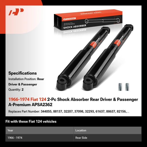 1966-1974 Fiat 124 2-Pc Shock Absorber Rear Driver & Passenger A-Premium APSA2362