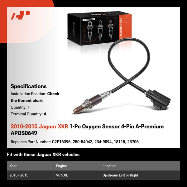 2010-2015 Jaguar XKR 1-Pc Oxygen Sensor 4-Pin A-Premium APOS0649