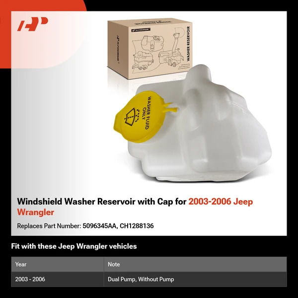 Windshield Washer Reservoir with Cap for 2003-2006 Jeep Wrangler
