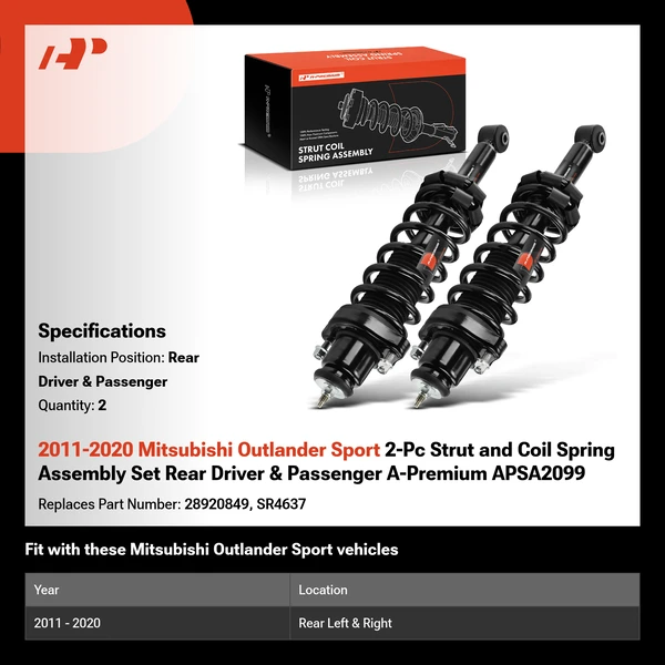 2011-2020 Mitsubishi Outlander Sport 2-Pc Strut and Coil Spring Assembly Set Rear Driver & Passenger A-Premium APSA2099