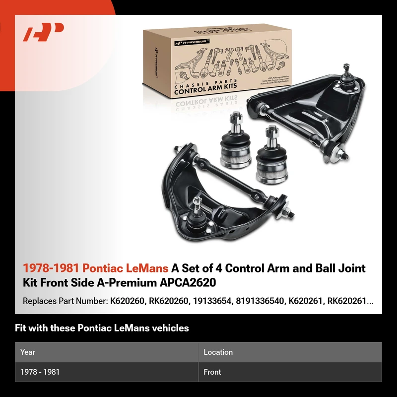 1978-1981 Pontiac LeMans A Set of 4 Control Arm and Ball Joint Kit Front Side A-Premium APCA2620