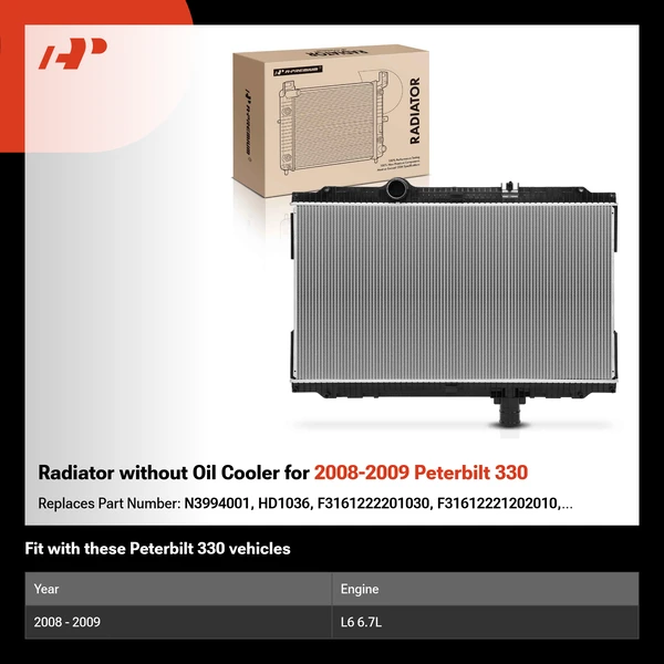 Radiator without Oil Cooler for 2008-2009 Peterbilt 330