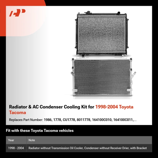 Radiator & AC Condenser Cooling Kit for 1998-2004 Toyota Tacoma